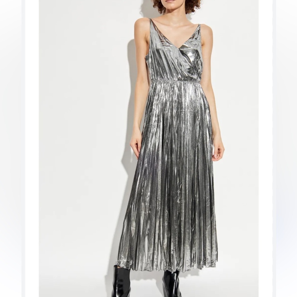 All Saints Silver Pleated Maxi Dress NWOT SMALL